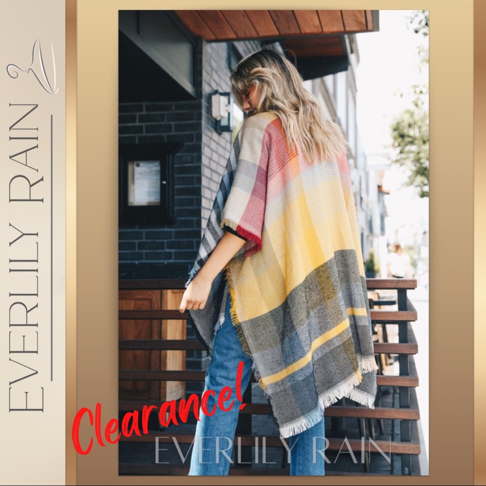 CLEARANCE! LAST 1 Colorful Plaid Wrap Style Poncho - Picture 1 of 12